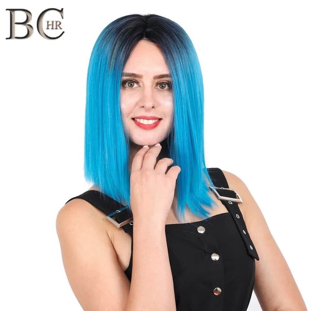 BCHR Ombre Bob 13*4 синтетический кружевной передний парик темно-корень синий парик для женщин косплей парик