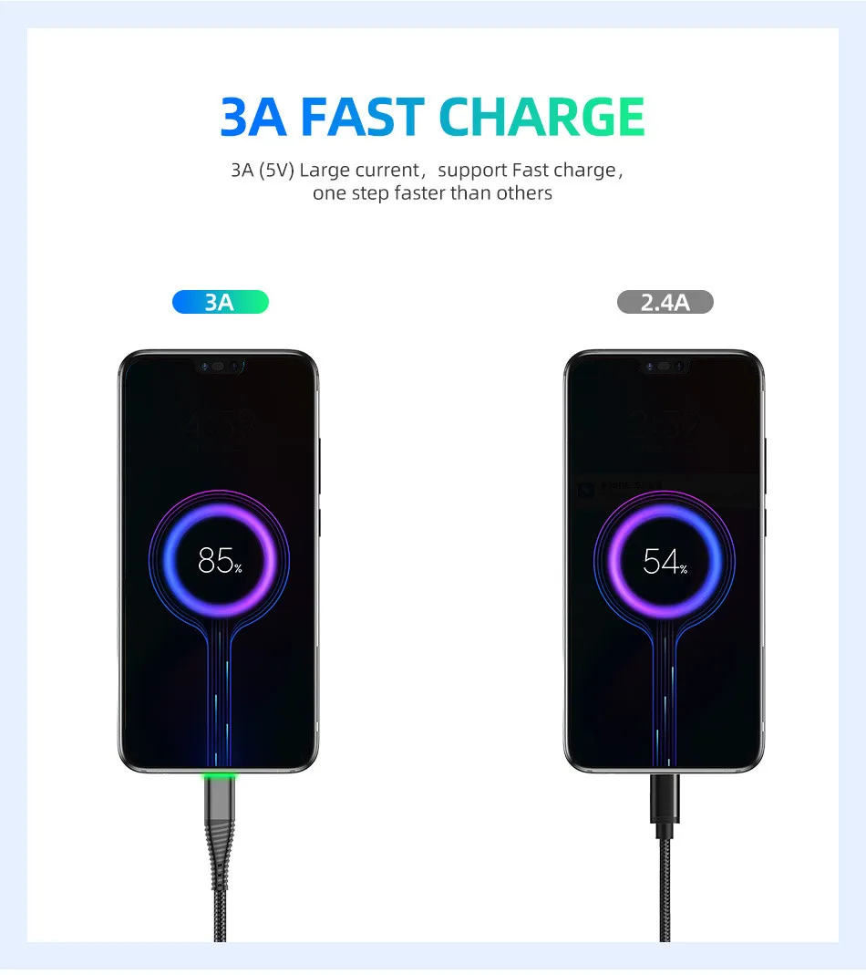 Lovebay Micro USB кабель 3A кабель передачи данных для быстрой зарядки шнур для мобильного телефона USB Micro зарядный шнур QC4.0 зарядное устройство освещение кабель