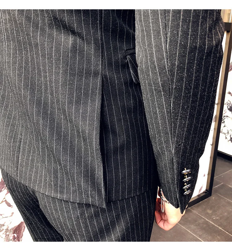 New Men's British Style Gentleman Suit Three-piece Groom With The Scorpion Host Stripe Korean Version Of The Suit