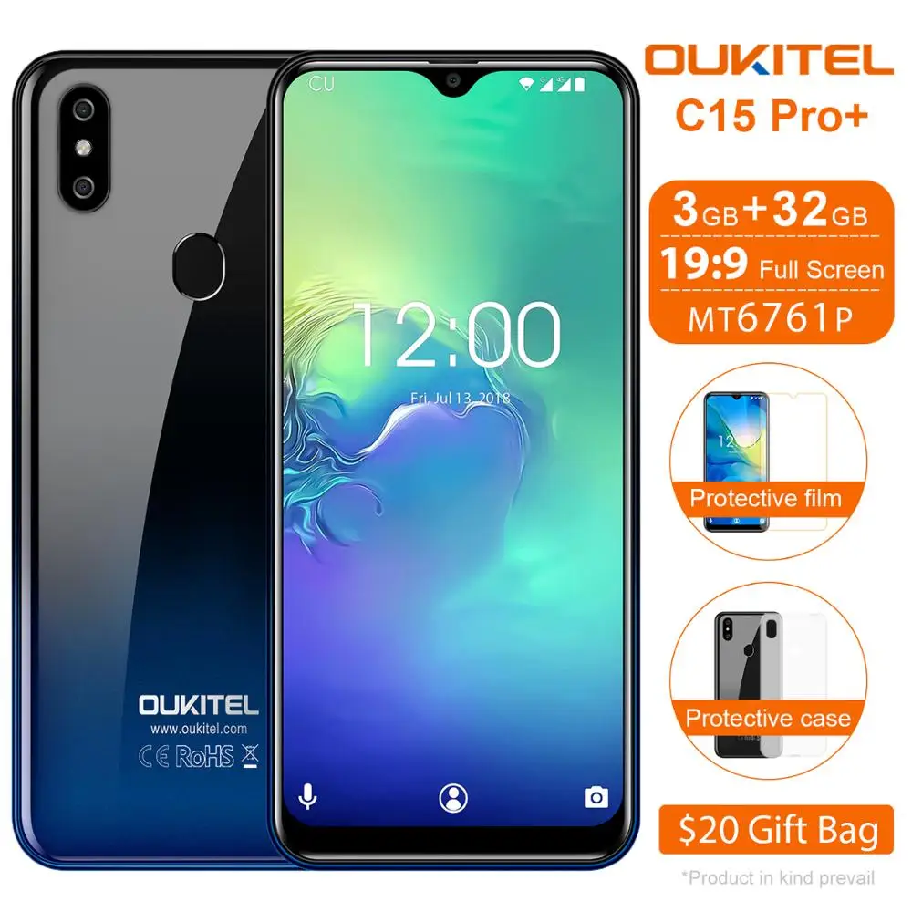OUKITEL C15 Pro+ смартфон, 6,088 дюймов, 3 Гб ОЗУ, 32 Гб ПЗУ, 3200 мАч, мобильный телефон, отпечаток пальца, распознавание лица, 4G LTE, Android 9,0, мобильный телефон