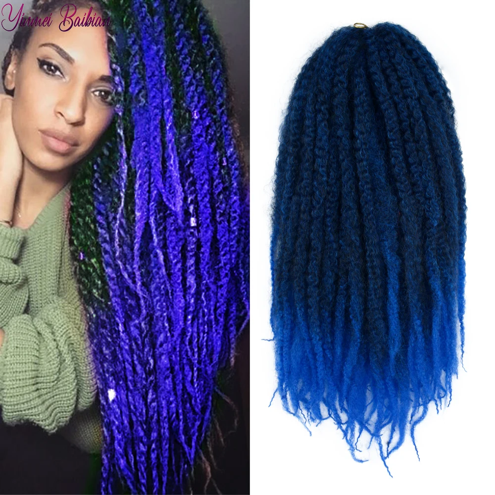 18inch Soft Afro Kinky Twist Hair Marley Braids Hair Synthetic Ombre Blue Grey Purple Crochet Braiding Hair Extensions For Women