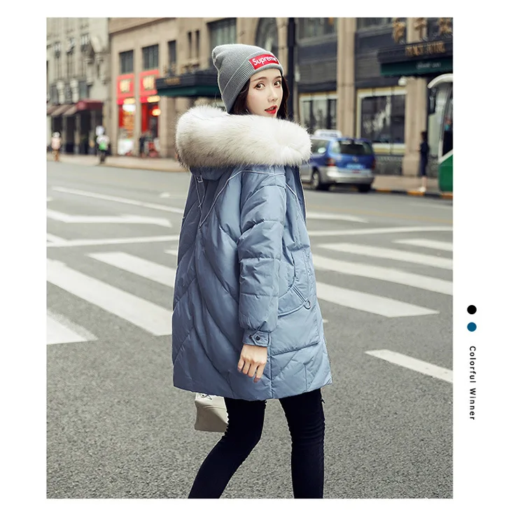 Mid-length Large Fur Collar down Jacket Women's New Style Hot Selling White Duck down Thick Warm Slim Fit Winter Fashion Co