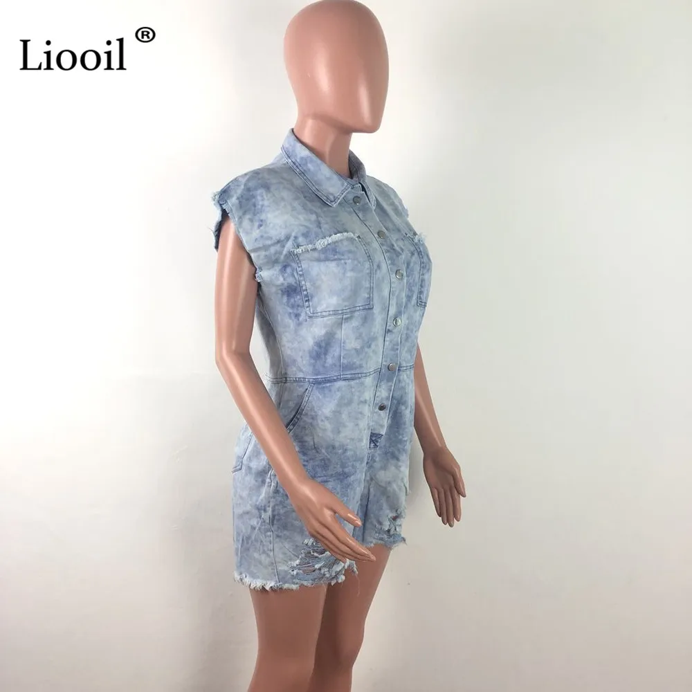 Liooil цельный комбинезон для женщин с дырками и завязками, джинсовый сексуальный комбинезон без рукавов, вечерние комбинезоны на пуговицах, Клубные комбинезоны, женский комбинезон, шорты