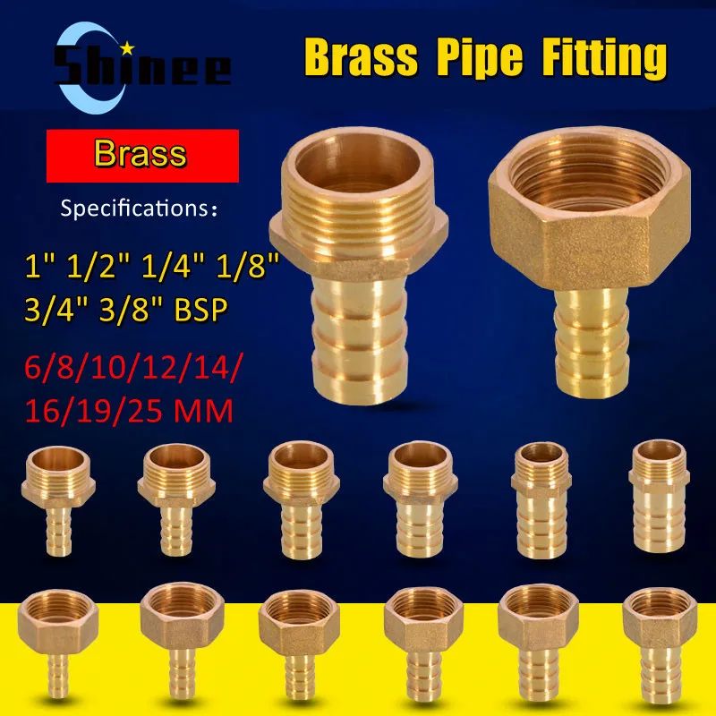Hose Pipe Fitting Brass 6/8/10/12/14/16/19/25mm Barb Tail 1/8" 1/4" 3/8" 1/2" 3/4" 1" BSP Male Female Thread Copper Connector Coupler