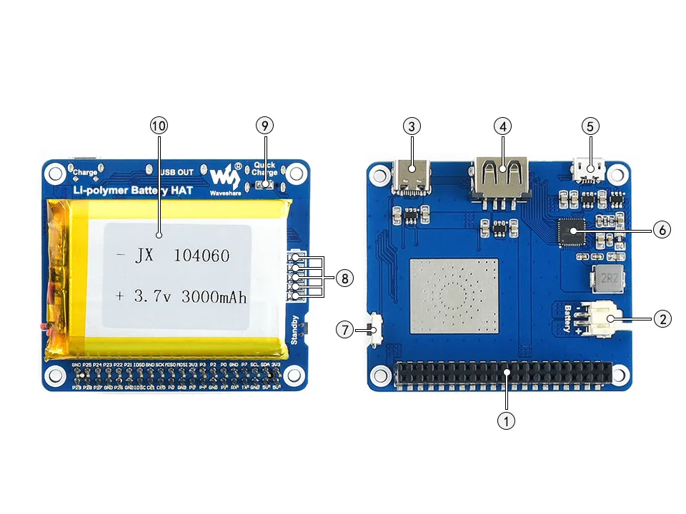 Waveshare литий-полимерная батарея шляпа для Raspberry Pi, SW6106 power Bank решение, со встроенными схемами защиты