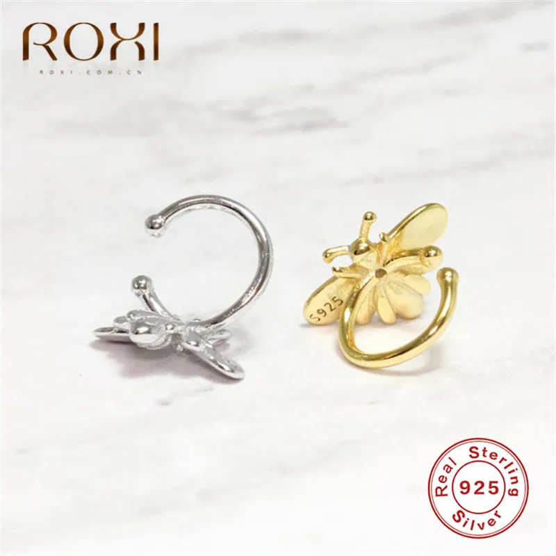 ROXI Симпатичные крошечные пчелиные серьги-манжеты без пирсинга корейский медовый пчелиный наушник без пирсинга Настоящее серебро 925 пробы ювелирные изделия