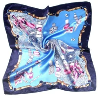 New Square Scarf Hair Tie Band Women Elegant Small Vintage Skinny Scarf Retro Head Neck Silk Scarf Print Scarves 6