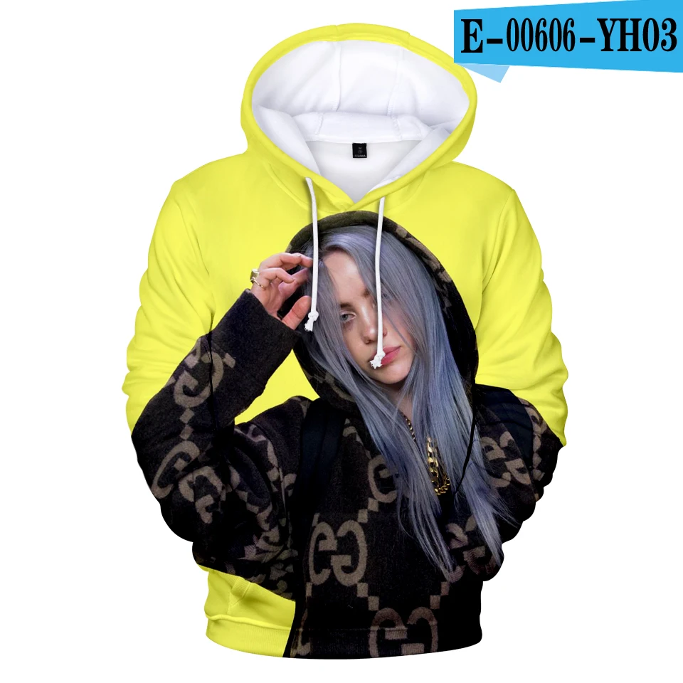 Billie Eilish 3D Hoodies Men Women Fashion Sweatshirt Hip Hop Casual Harajuku Hoodies US Singer Billie Eilish 3D Print Hoodies - Color: 3D