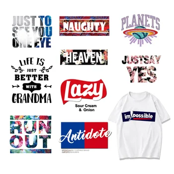 

Fashion Letter LAZY Iron on Patches Heat Transfer Stickers Boy DIY T-shirt Badges Clothing Applications Decor Press Printing F