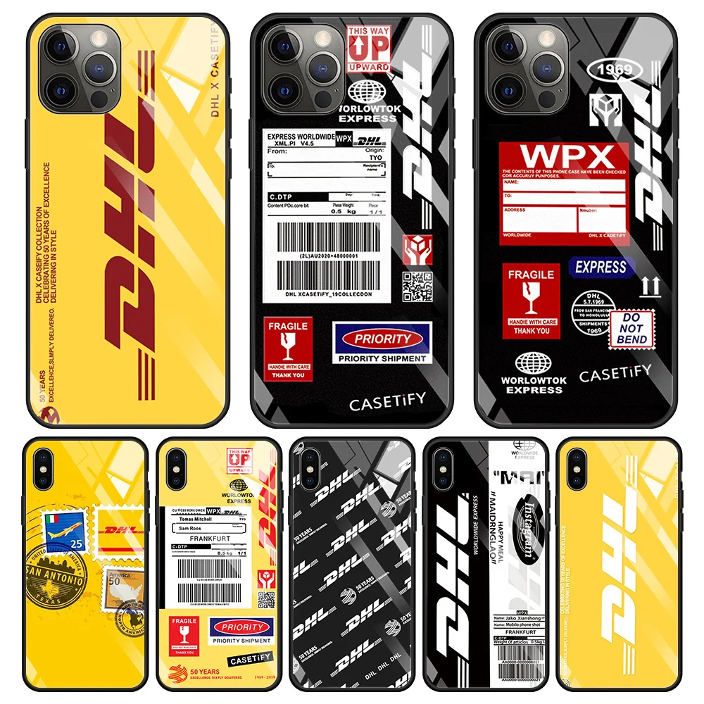 Чехол DHL Express с узором из закаленного стекла для Apple iPhone 12 11 pro max 8 7 Plus XS XR X 6s 6 mini SE 2020
