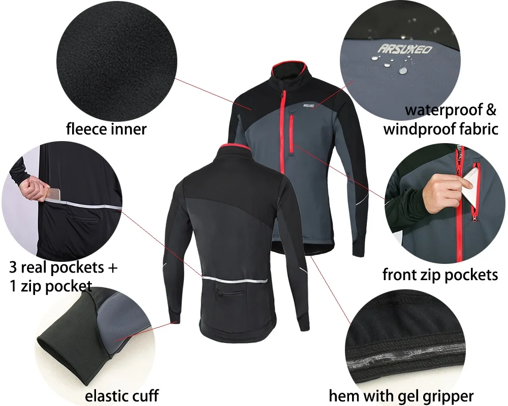 ARSUXEO, мужская куртка для велоспорта, теплая, Feece, зимняя, для бега, Спортивная, Джерси, для верховой езды, для фитнеса, одежда, дышащая, с длинным рукавом, ветровка