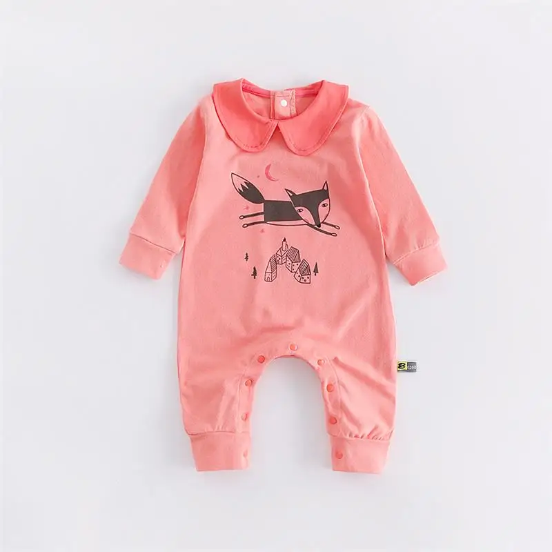 

Spring Autumn and Winter Lapel Long Sleeves Snaps Back and Bottom Peter Pan Collar Fox Jumpsuit for Baby girl Toddler Girl