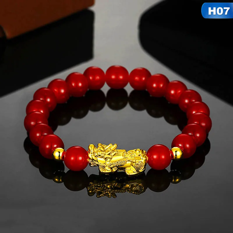 New Arrival Golden color PIXIU Bracelet for Women Men Beads Couple Bracelet Bring Lucky Brave Wealth Feng Shui Bracelets - Окраска металла: BL4509H07