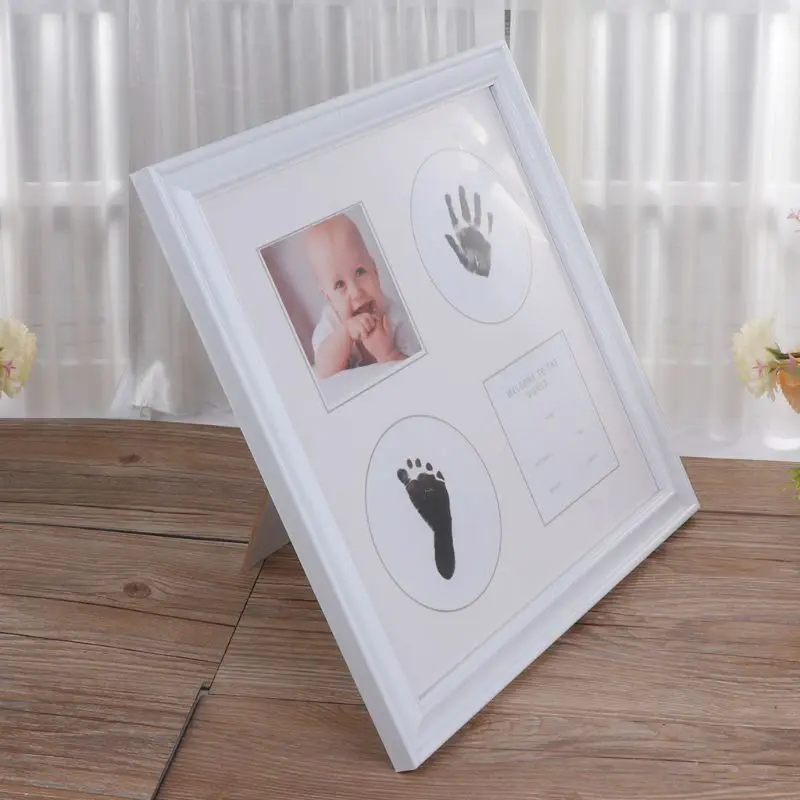 Новорожденный ребенок Handprint и отпечаток чернильный коврик деревянная рамка для картины для ребенка и питомца