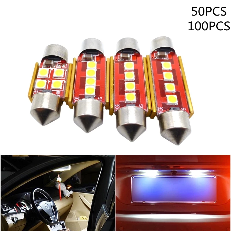 

50 шт. 100 гирлянда светодиодный лампы C5W C10W Автомобильный светодиодный Чтения Купол номерной знак лампы белого цвета для Защитные чехлы для сидений, сшитые специально для Toyota Corolla RAV4 Camry Prado