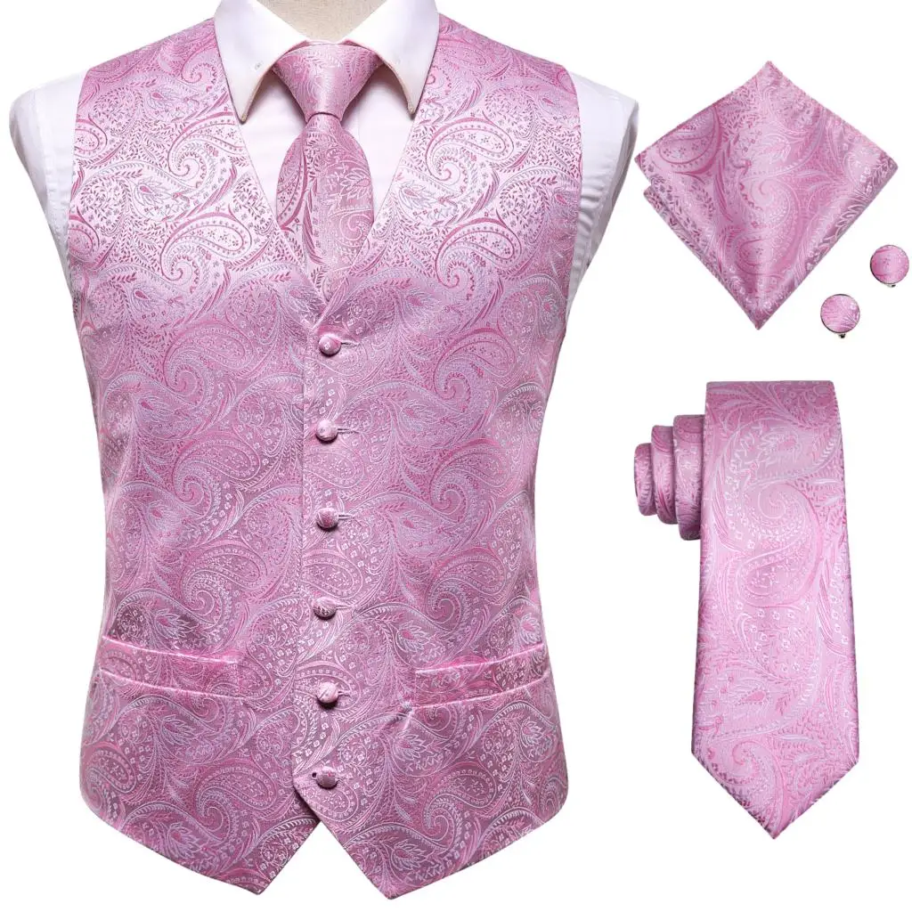 blazers Novelty Slim 4PC Vest Necktie Hanky cufflinks Silk Men's Waistcoat Neck Tie Set for Suit Dress Wedding Paisley Floral Vests Fat áo khoác blazer