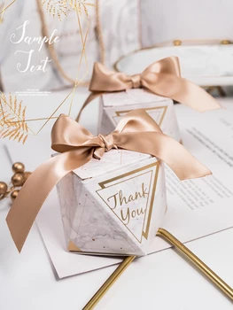 

Diamond Box White Paper Box Marble-printed Wedding Candy Gift Box with Ribbon Sweet Box