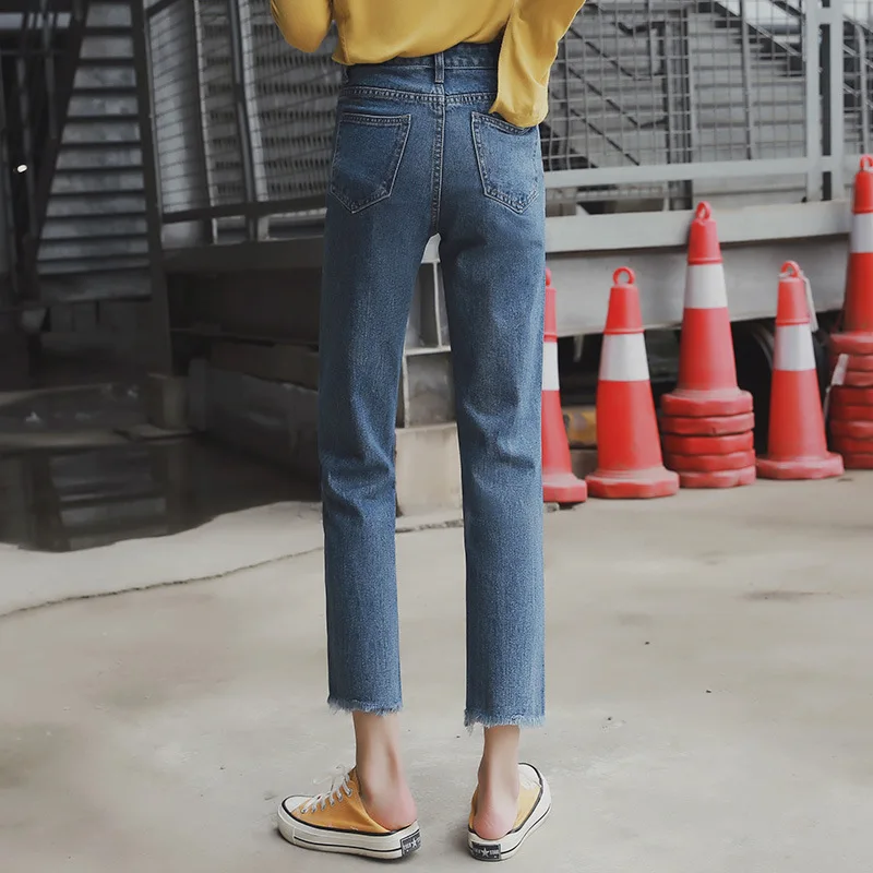 High Waist Plus Size Boyfriend Jeans for Women mom jeans cintura alta vintage Full Length Denim Jeans Pants Spring and autu