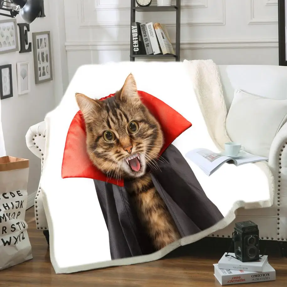 Конверт с капюшоном плюшевый плед 3D Pet cat печатных шерпа флисовая микрофибра Плед Прямая