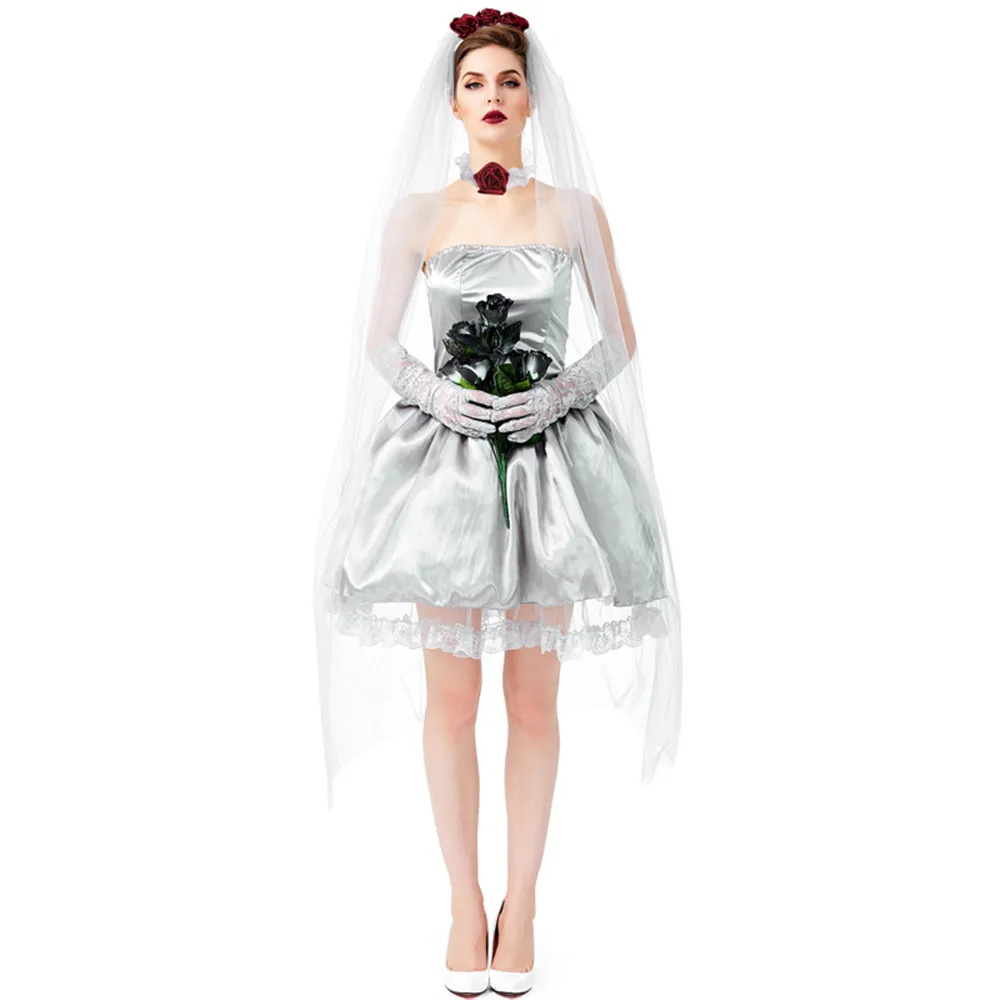 Хэллоуин Карнавал Пурим серый призрак невесты Свадебный костюм демон вампир