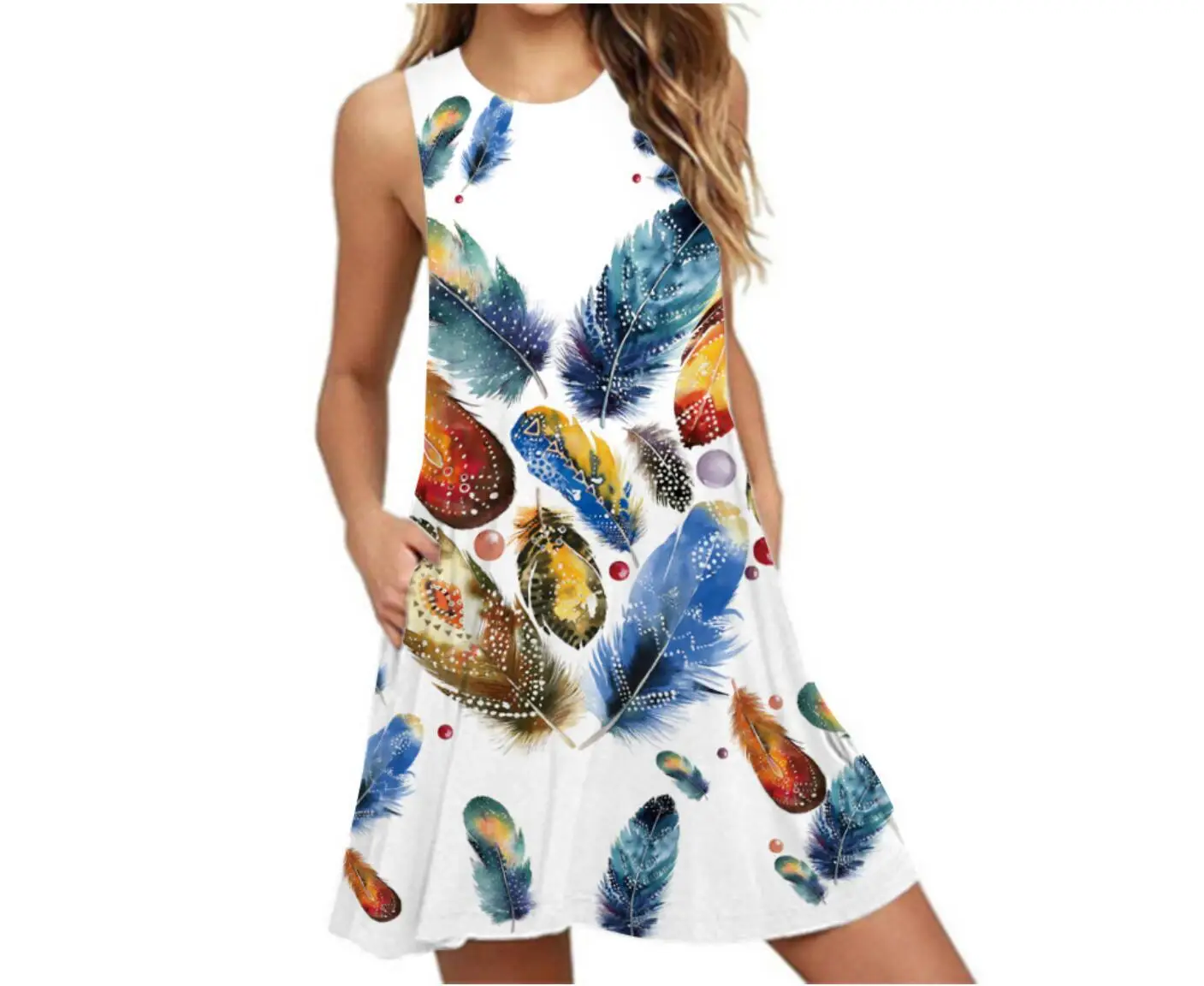 Платье жилет Женское с цифровым принтом без рукавов открытыми плечами и