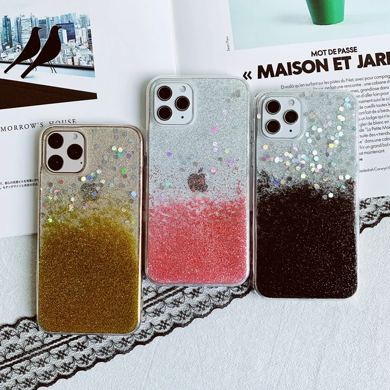 Мягкий Прозрачный Силиконовый ТПУ чехол градиентного цвета с блестящими