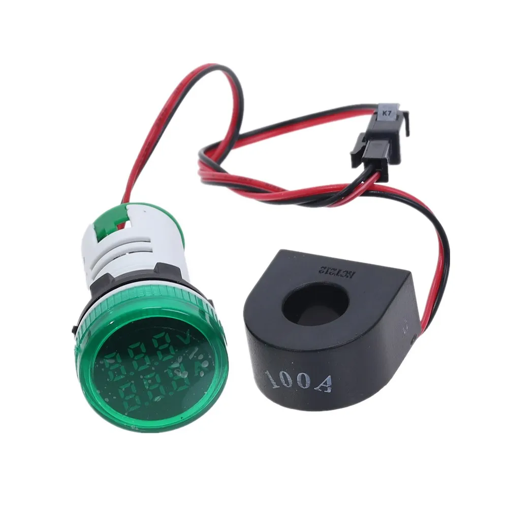 Цифровой амперметр 22 мм квадратный переменный ток 50-500 В 0-100А Ампер Вольт тестер напряжения метр двойной светодиодный индикатор лампа-пилот светильник - Цвет: Зеленый