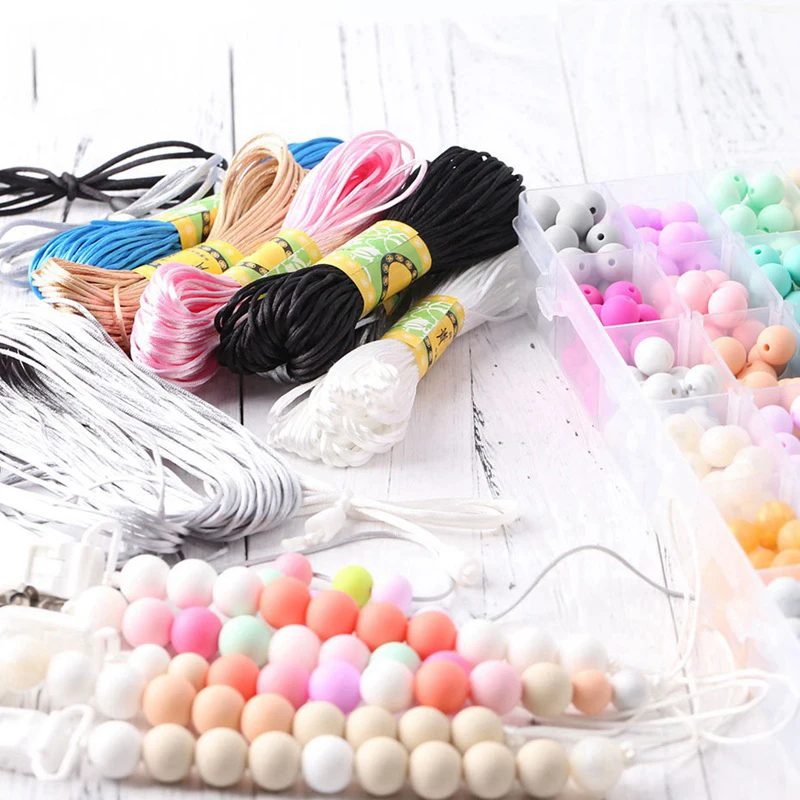 1mm 80m Satin Silk Rope Nylon Cord Colorful Baby Teether Accessories Teething Necklace Rattail Cord DIY Tool Toys Baby 1pc teething toys