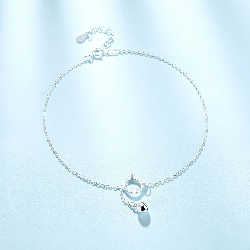 Daifuni 925 Sterling Silver Anklets Kitten Simple Cute Bell Circular for Women Bracelet Charm Summer Barefoot Beach Jewelry