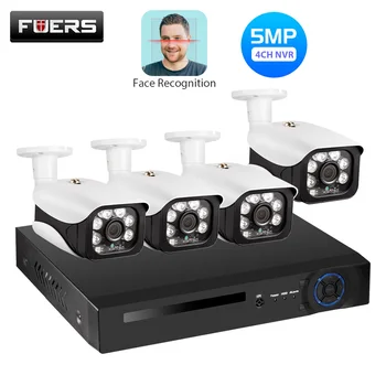

FUERS 4CH 5MP Wireless POE NVR Kits Security Camera System Face Recognition Outdoor CCTV Video Surveillance Video Recorder Kit