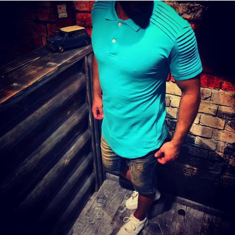 Мужская одежда полосатая плиссированная Футболка с рукавами реглан летняя