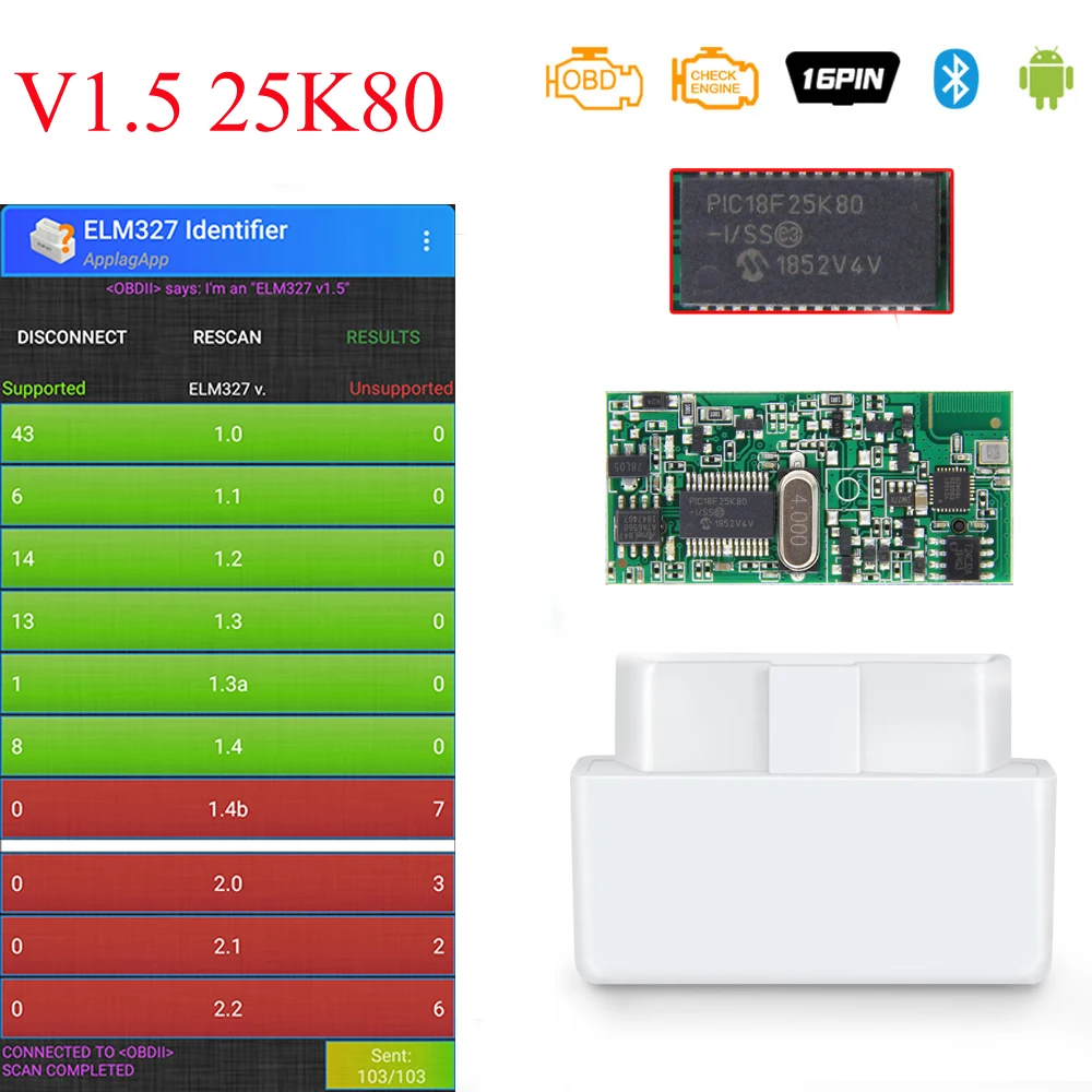 V1.5 Супер Мини ELM327 Bluetooth ELM 327 версия 1,5 с PIC18F25K80 чип OBD2/OBDII для Android Крутящий момент Автомобильный сканер кода
