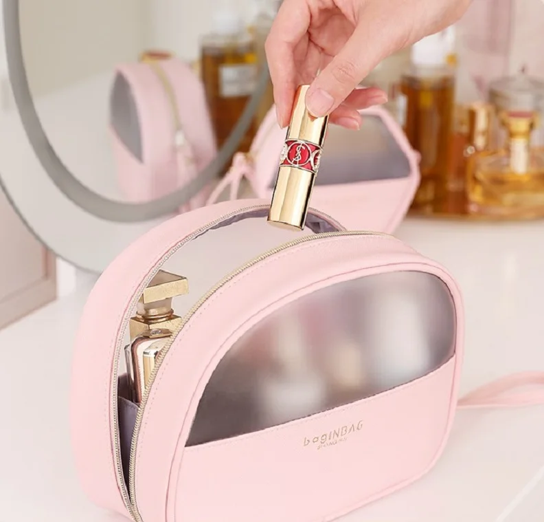 Fashion Cosmetic Bag PU Leather Transparent Cosmetic Bags Women beautician Small