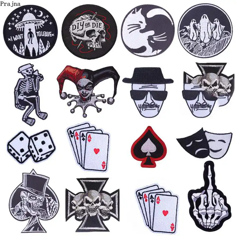 Prajna Cartoon Dice Heart Iron Patches For Clothing Mr Robot Oops Cat Zipper Embroidered Iron On Patches On Clothes Stripe Skull Aliexpress