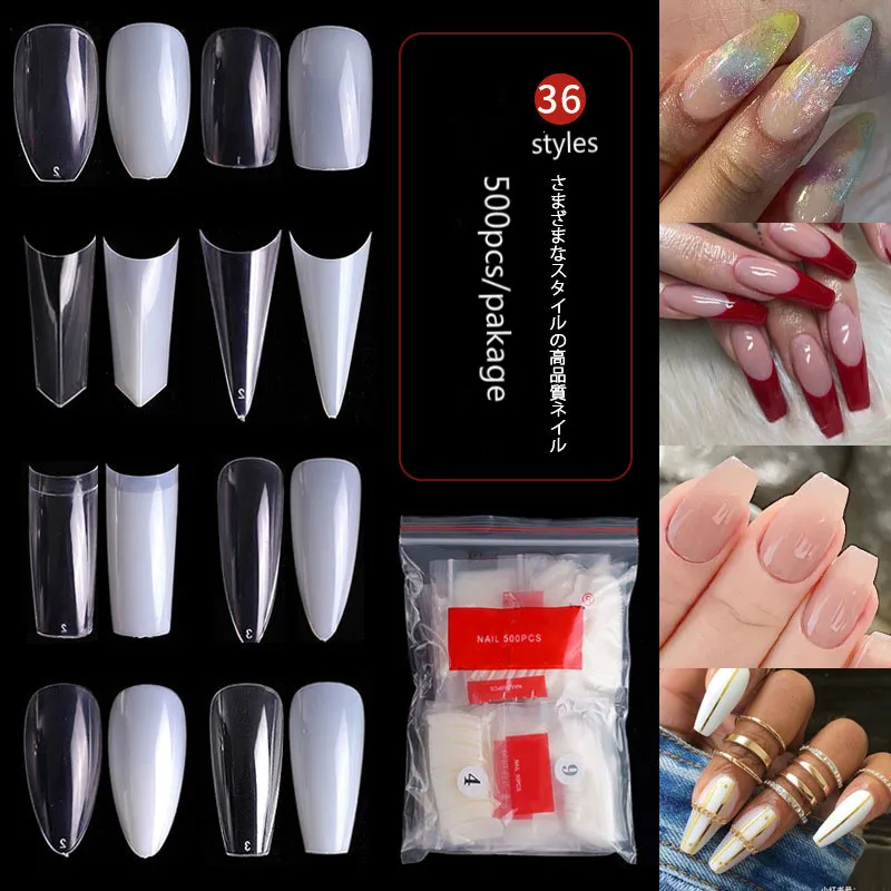 

500pcs Fake Nail Tips Transparent Color Nail Extension Ballerina Rounded Square For Nails/Toes Full Cover False Acrylic Nail Tip