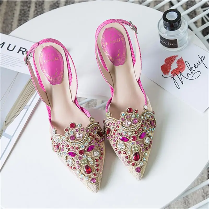 Zapatillas mujer Летняя женская обувь Острый носок слинбэки с украшением в виде кристаллов со стразами Дамская обувь на высоком каблуке; Tacones Mujer - Цвет: 6cm