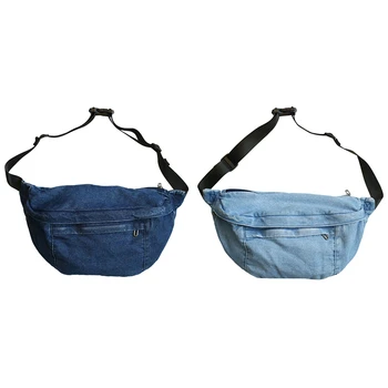 

Fashion Women's Denim Shoulder Bag Casual Messenger Bag Hip-Hop Chest Bag Student Bag Large Capacity Handbag