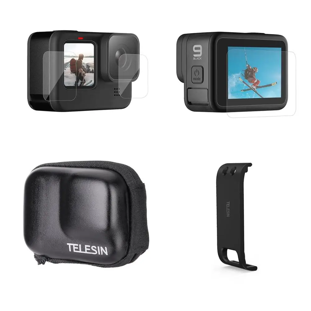 

TELESIN Removable Battery Cover Tempered Glass Screen Protector HD Protector Film Storage Protection Camera Bag for GoPro Hero 9