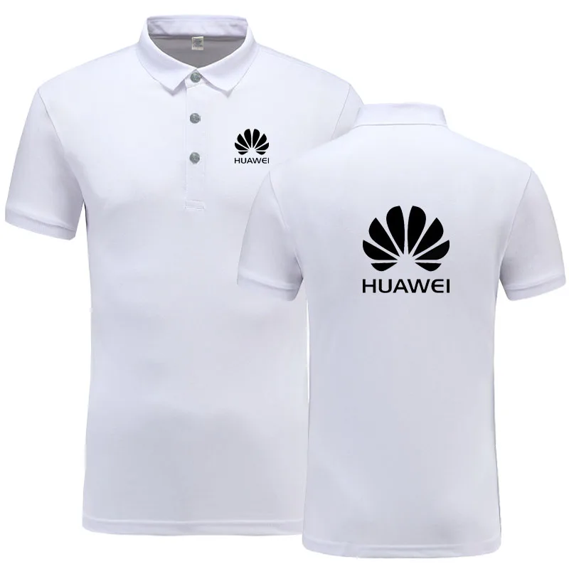 Новая летняя Повседневная рубашка поло huawei мужская хлопковая Однотонная рубашка поло с коротким рукавом мужская одежда - Цвет: Белый