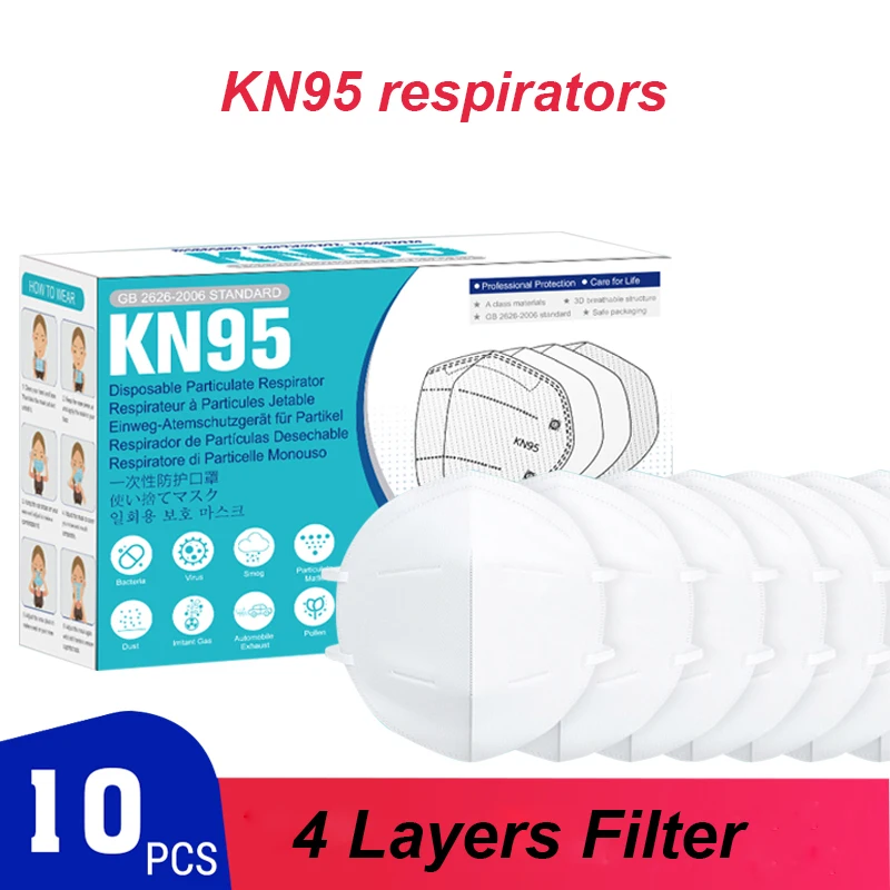 

10PCS KN95 4 Layers Mask Particulate Respirator PM2.5 Protective Antibacterial Flu Anti Infection KN95 Mask Non-woven Fabric