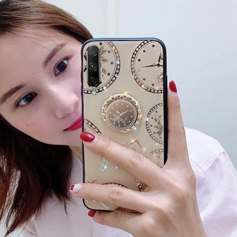 Блестящий силиконовый чехол для телефона huawei honor 7x 8x max 9x pro 10 lite 7C роскошный ремешок с кольцом-держателем 3D задняя крышка coque