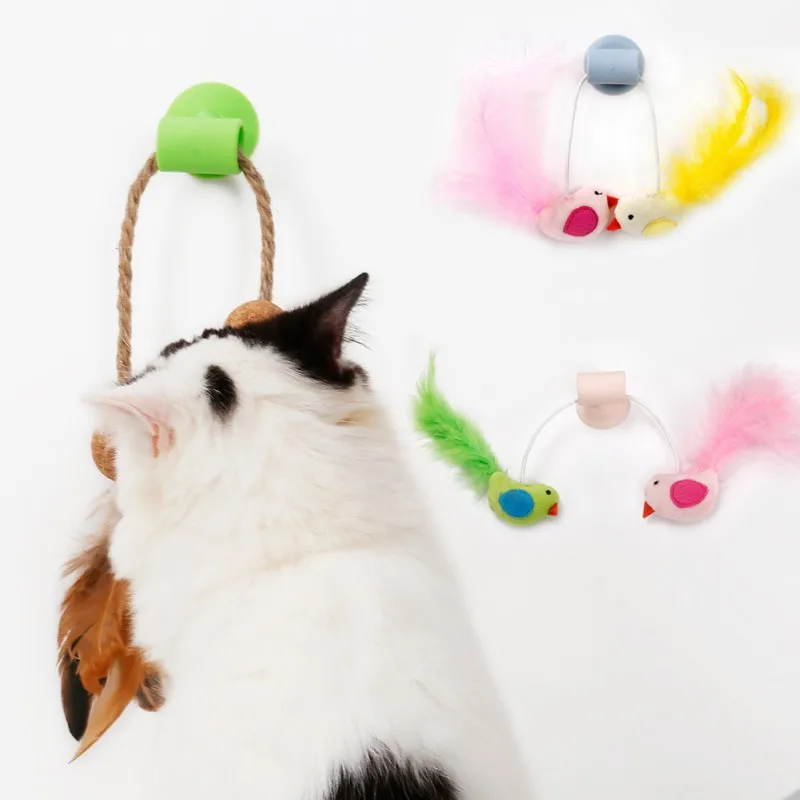 Pet Catnip колокольчики игрушки птицы игрушки из перьев для кошек котенок интерактивный оконные игрушки