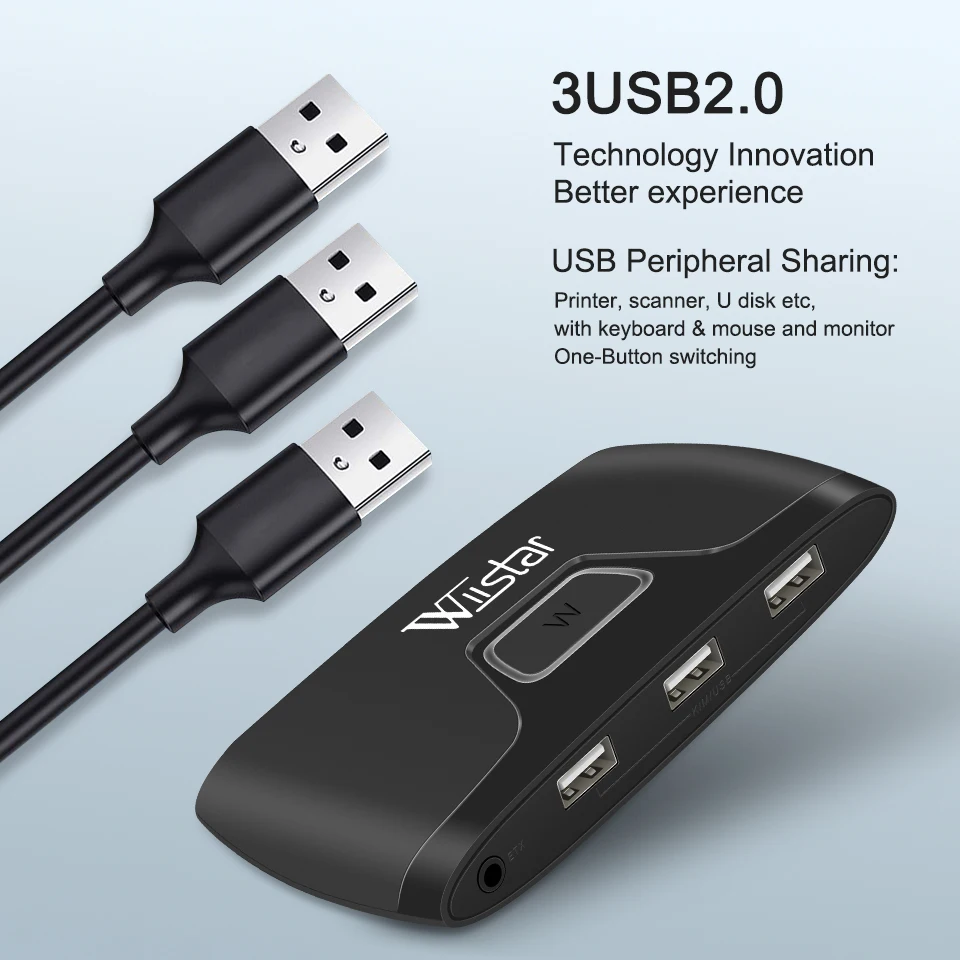 Adaptador de Impressora Portas Hdmi em Saída Usb Kvm Switch Splitter 2x1 Porta Usb para Teclado de Monitor Compartilhado Controle Adaptador de Mouse Cabos de computador e conectores - Imagem 5