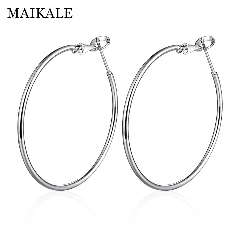MAIKALE классические серьги обруча, Большие Позолоченные Серебряные Круглые серьги, простые корейские серьги для женщин, подарки для друзей - Окраска металла: silver 6cm