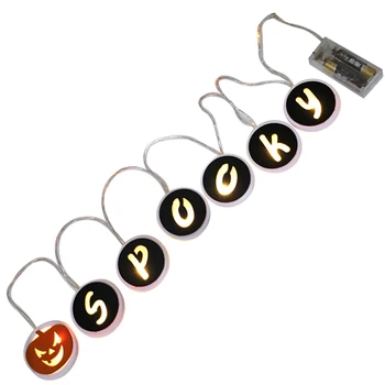 

Wooden SPOOKY Alphabet Evil Pumpkin Pattern LED Light String Halloween Pendant Crafts For Home Party Decoration Christmas Lamp