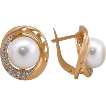 

Примаэксклюзив earrings with pearls and cubic zirconia in red gold