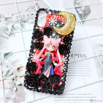 

DIY case for iPhone 11pro max 3D Sailor Moon phone cover iP SE2 handmade creamy shell 6/6s+ 7/8 plus bling girl gift X/XR/XS MAX