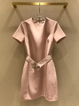 

2020 Women Autumn New Crystal Diamond V-Button Belted Dress