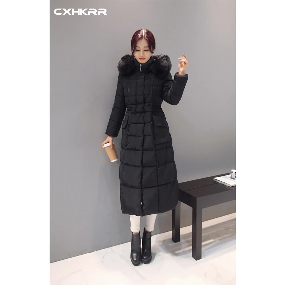 CXHKRR Новая женская парка пальто зимнее пальто женское зимнее пальто X-Long Женское зимнее пальто с меховым воротником Толстое Зимнее пальто с капюшоном размера плюс Co