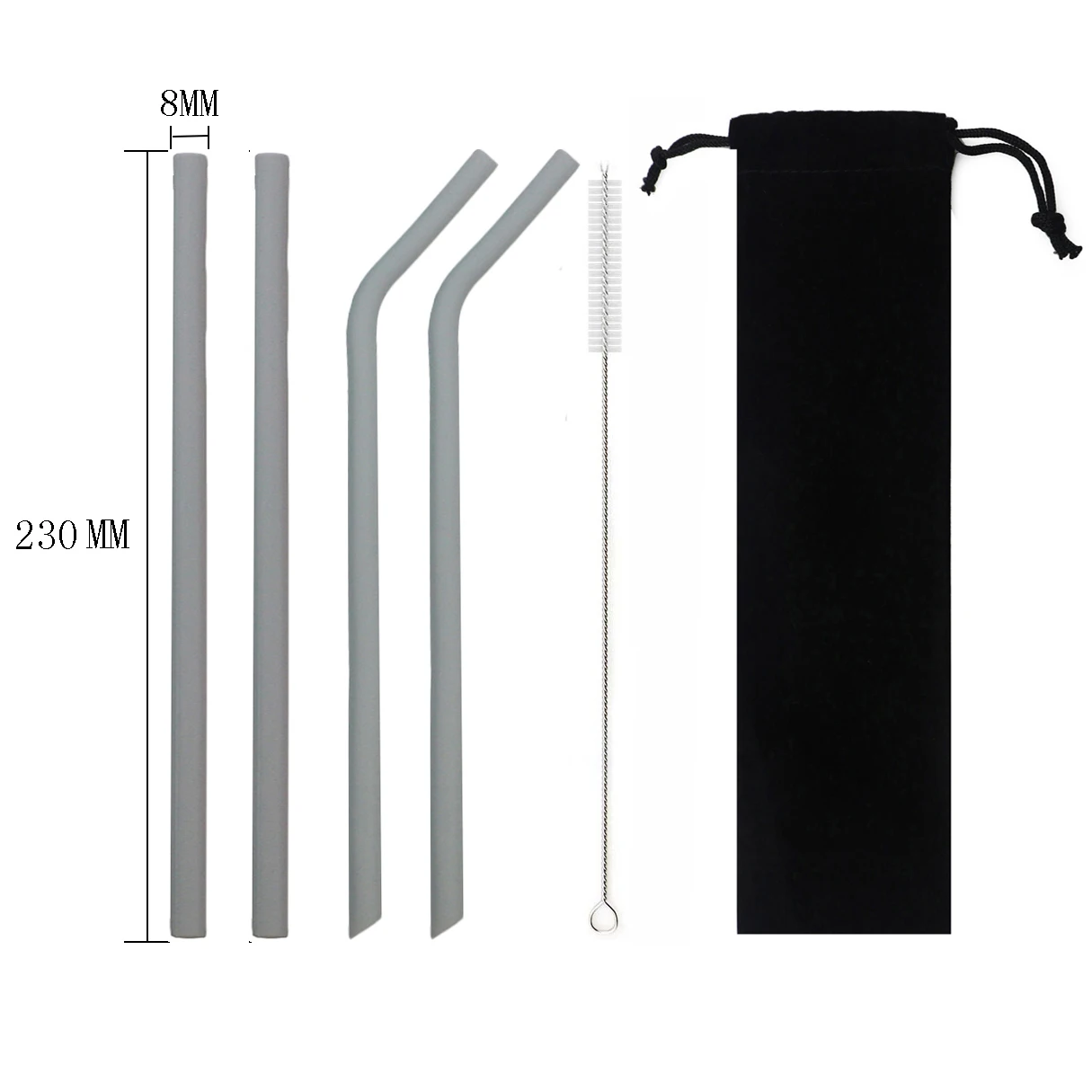 6pcs grey Силиконовый набор соломинки многоразовая соломенная широкая 8 мм Гибкая соломка с чистящей щеткой сумка для хранения 20 унций бар вечерние соломы - Цвет: 6pcs grey